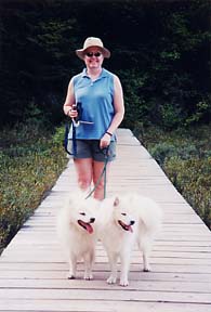 Cindy with Digby and Jasper in Algonquin Park.